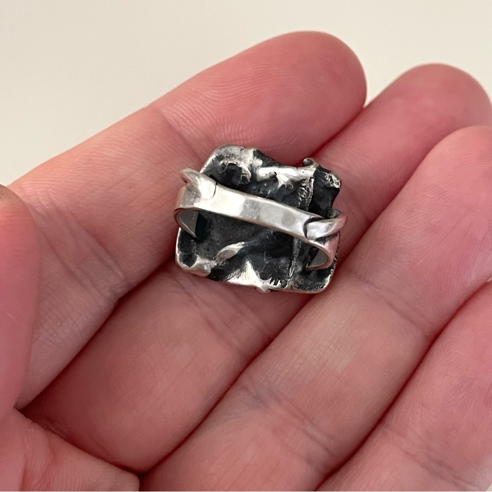 Vintage silver (unmarked sterling?) Brutalist abstract ring sz 6 - Picture 8 of 14